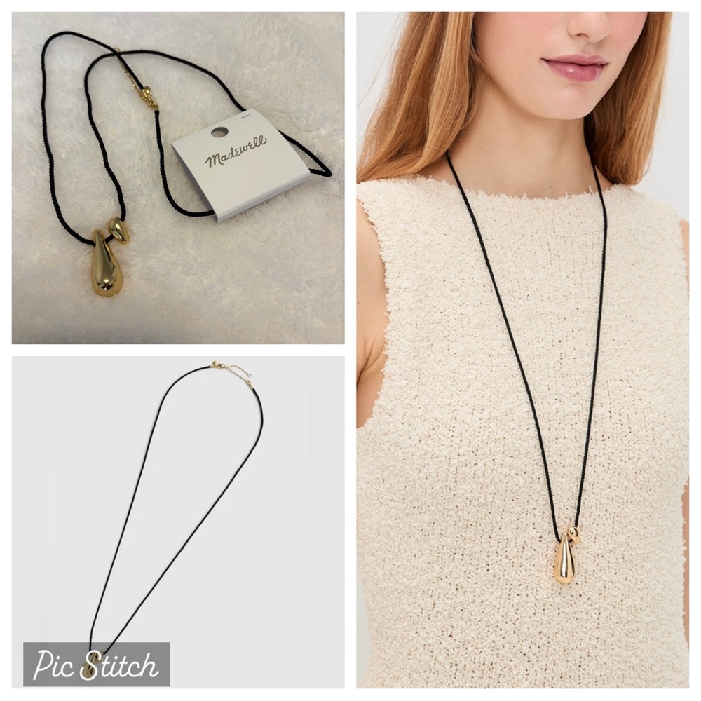 RESERVED: NWT Madewell Black and Gold Double Droplet Cord Pendant Necklace